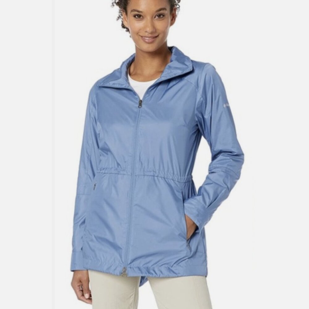 COLUMBIA Dusk Blue Long Wind Jacket w/ Hood 'Isabella Lake' NWT